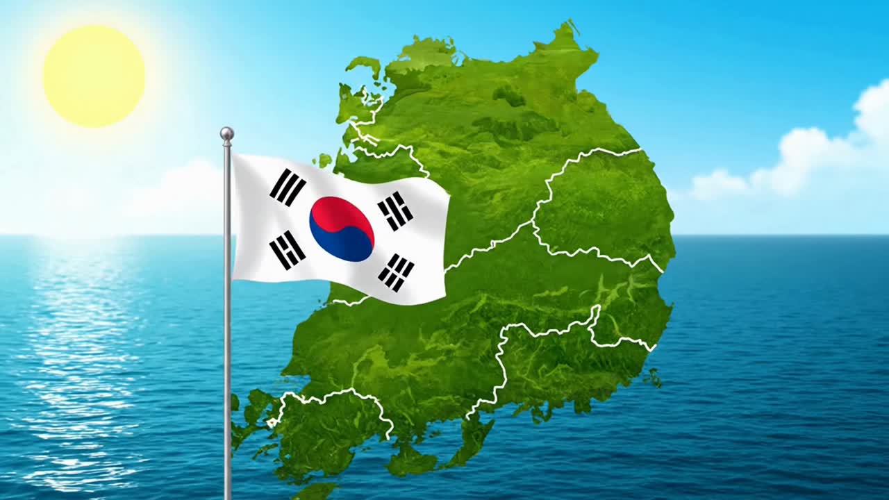 South Korea travel map illustration with Buddha statue temples and cherry blossoms