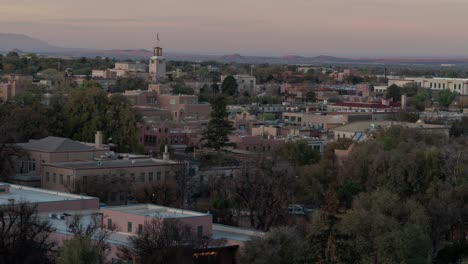santa fe, new mexico cityscape at dusk