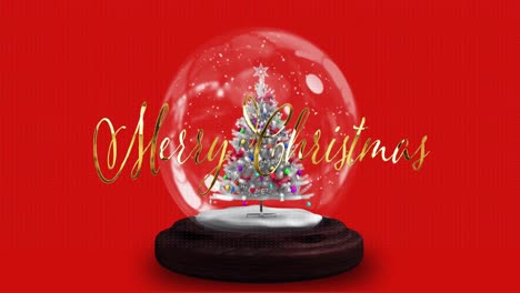 Animation-of-christmas-greetings-text-over-christmas-snow-globe-with-christmas-tree