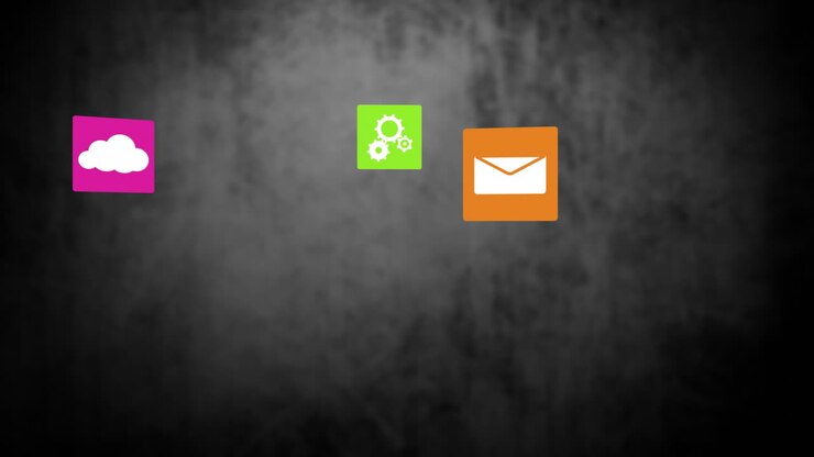 Cloud and settings icons animation over dark textured background