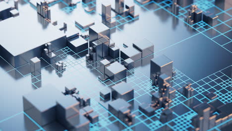 metallic cube circuit board, 3d rendering.