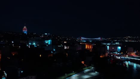 aerial view galata tower and istanbul bosphorus bridge. 4k footage in turkey