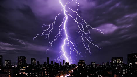 dramatic lightning storm over a city at night