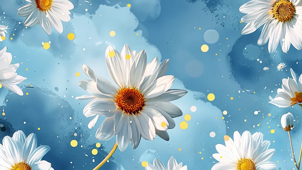 White Daisies on a Blue Watercolor Background