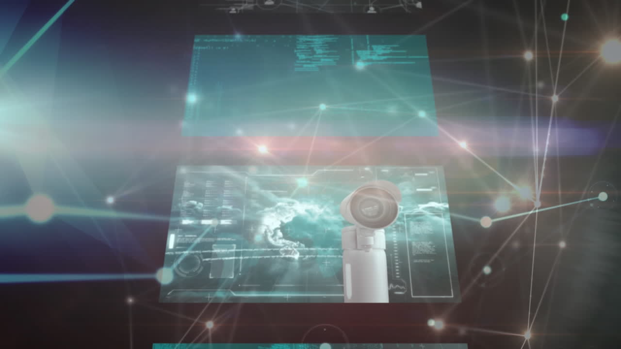 animación del procesamiento de datos en pantallas y red de conexiones