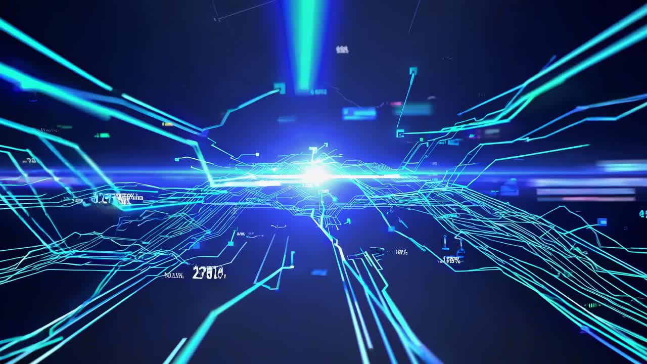 Futuristic video concept of a digital world map with glowing lines
