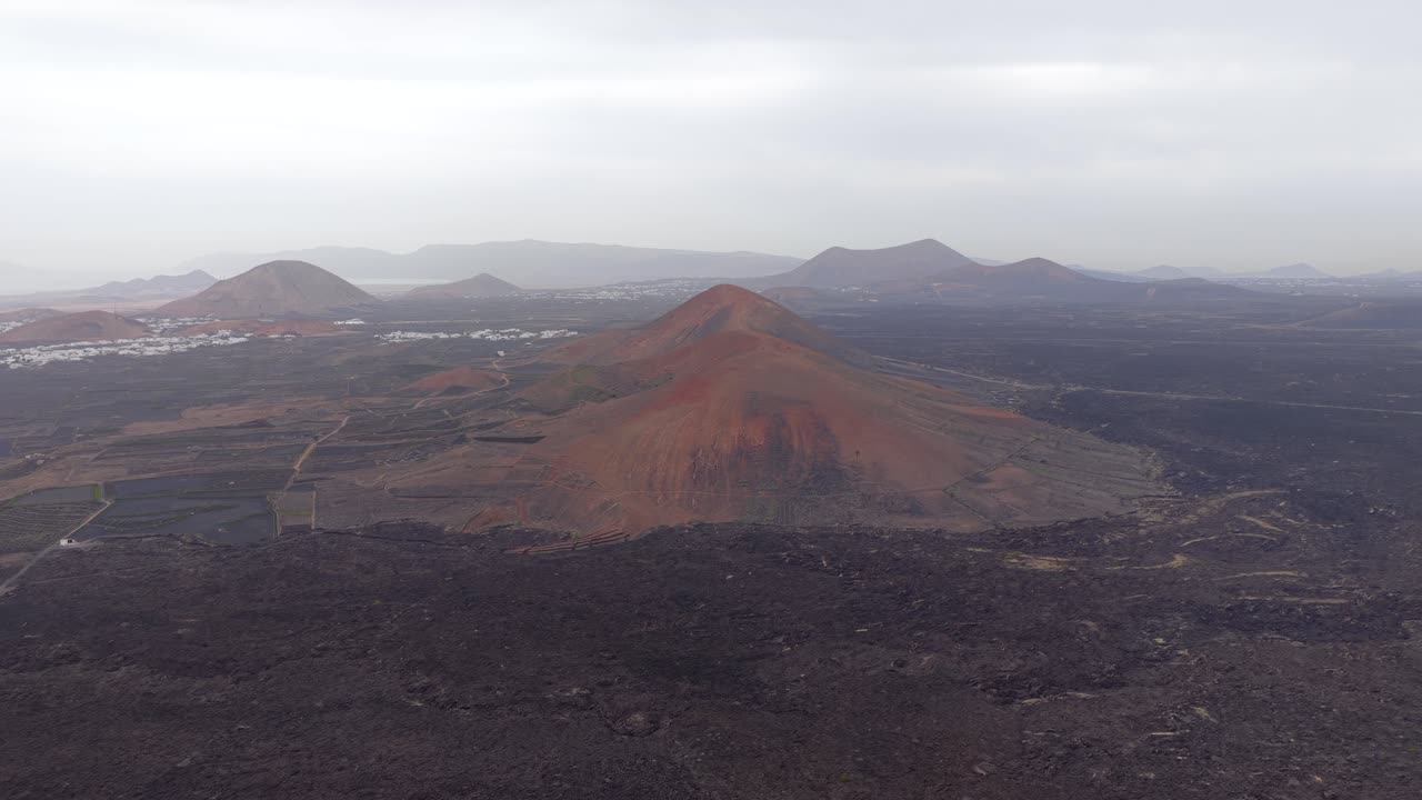 Scenic View Of Caldera de Santa Catalina On The Lanzarote, Canary Islands, Spain. Aerial Wide Shot