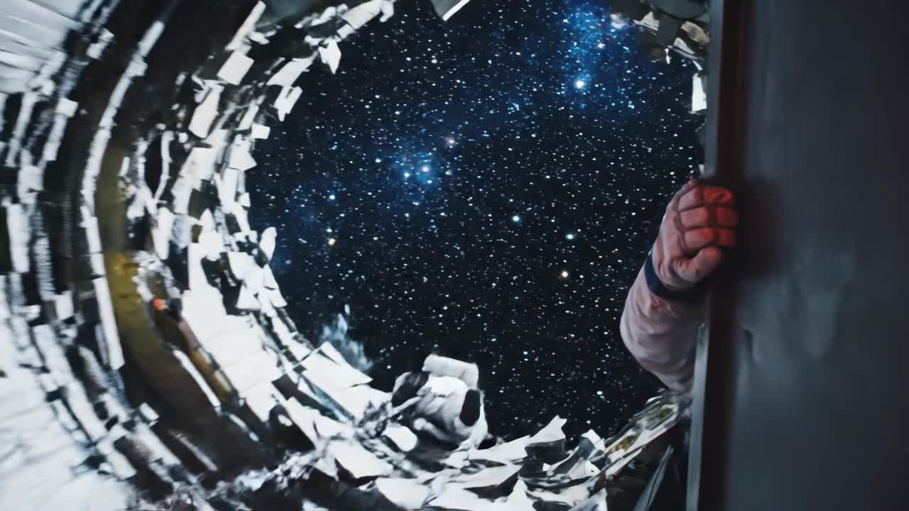 Astronaut Pulled from Spaceship Hatch into Starry Deep Space