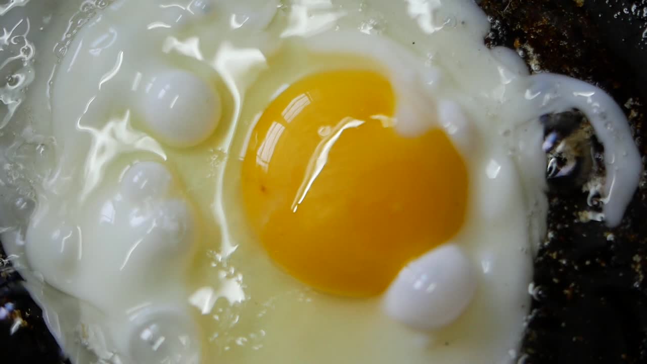 Fried eggs in the pan close up
