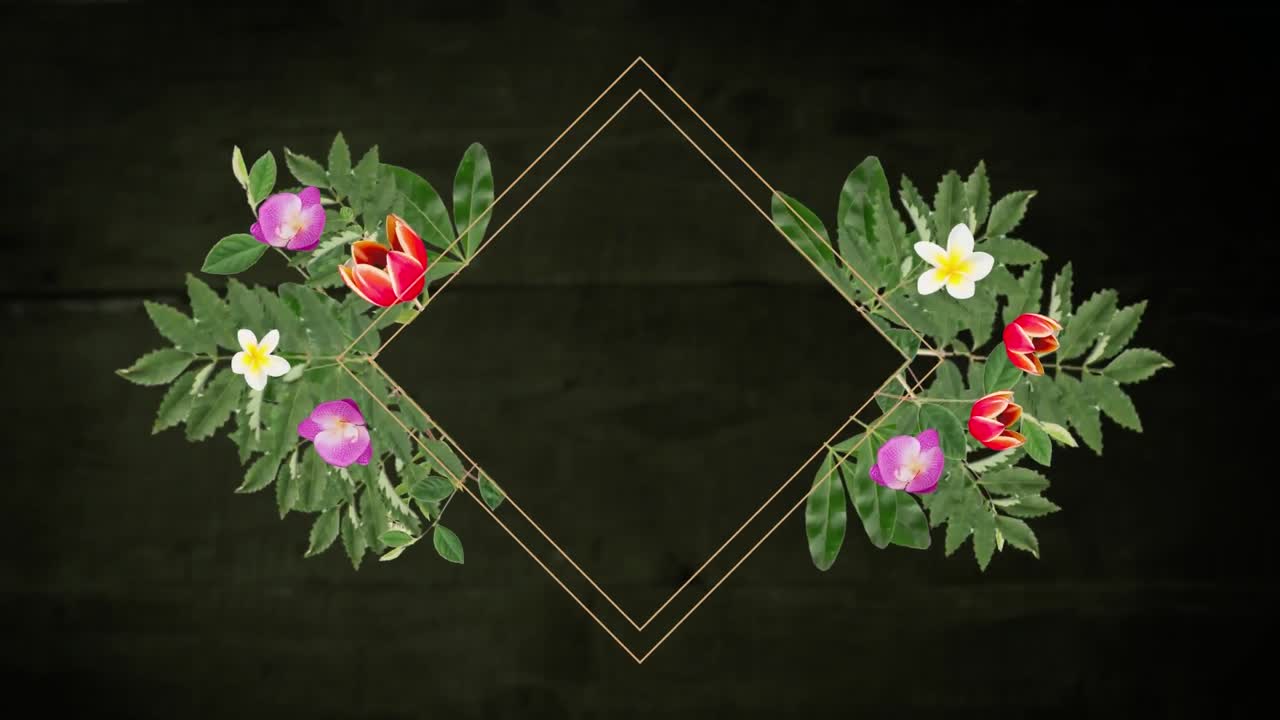 Contorno de diamante com flores e folhagem