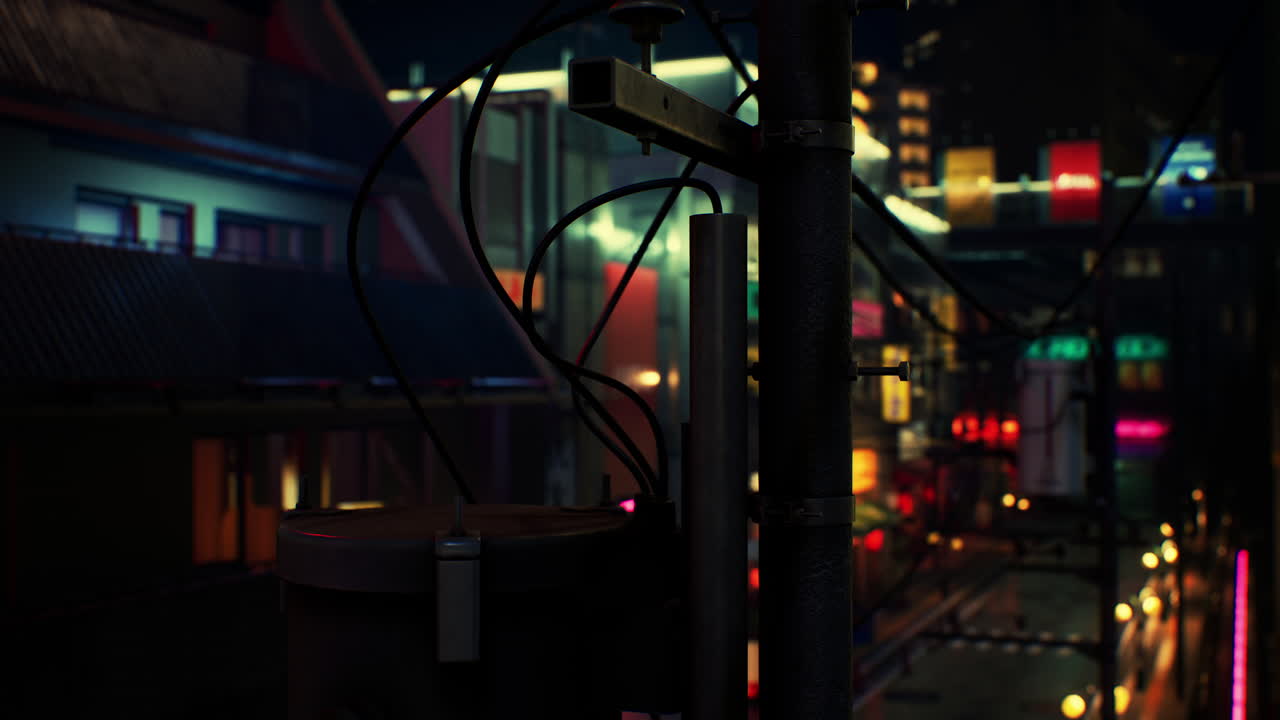 네온 조명 을 가진 일본 도시 의 야간 장면