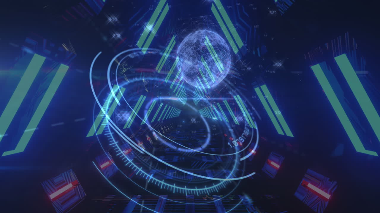 빛나는 터널에 대해 회전하는 지구를 스캔하는 범위