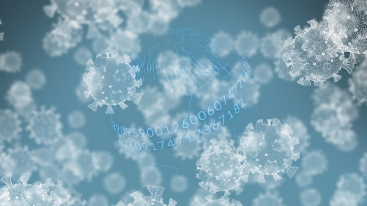 전 세계를 날아다니는 코로나19 세포의 애니메이션