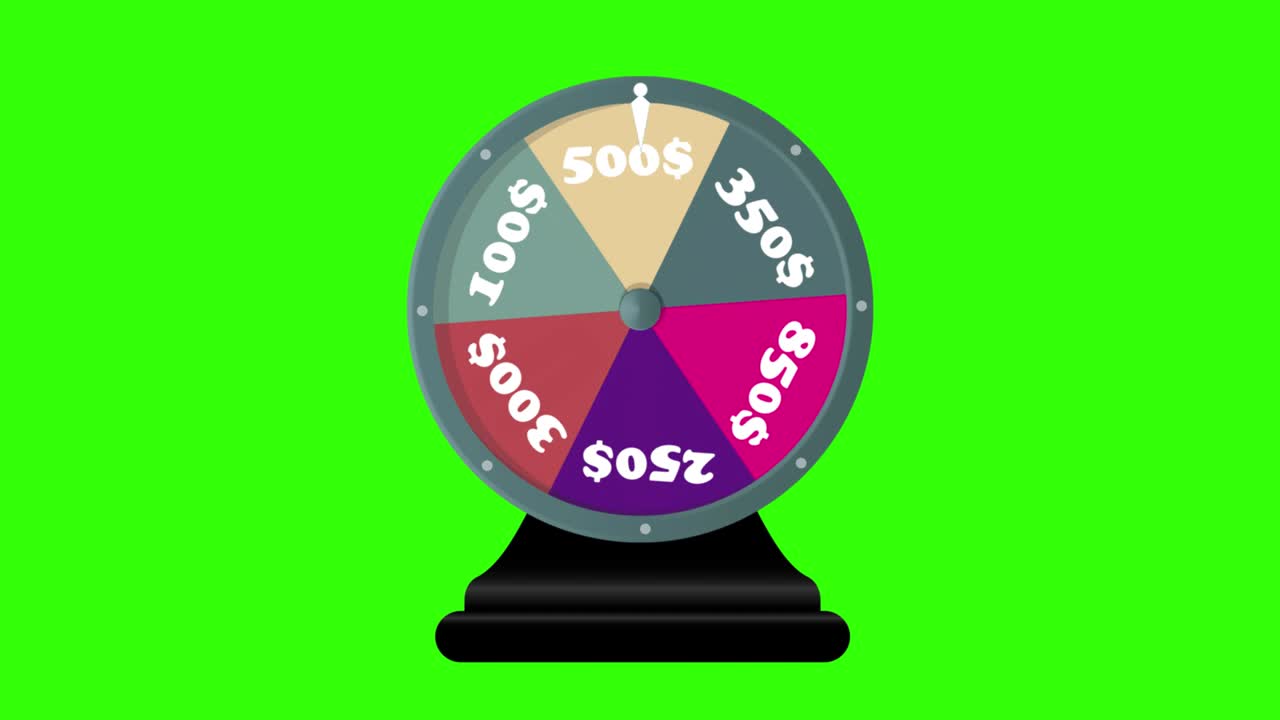Realistic spinning fortune wheel animation, Green screen background