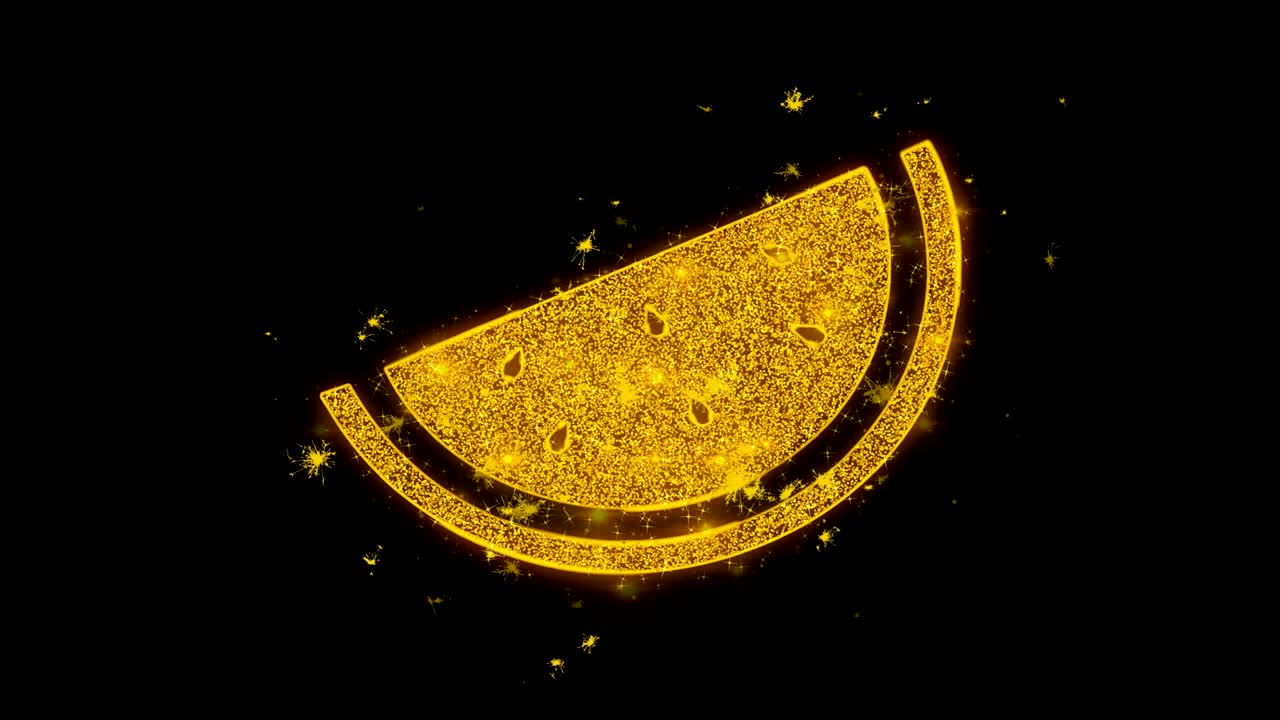 수박 조각 아이콘은 검은 바탕에 입자를 불꽃으로 만니다.