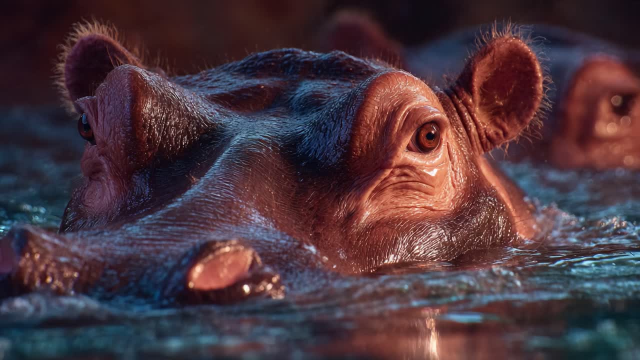 A Majestic Hippopotamus Emerging from Water Against a Serene Background Captured in Stunning Detail, Showcasing Its Intricate Features and Natural Habitat