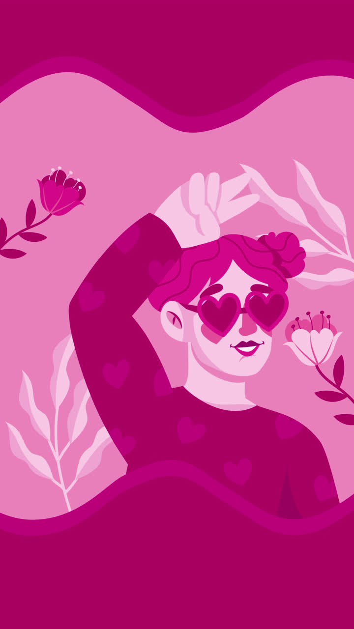 심장 선글라스를 입은 세련된 소녀