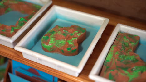 panning shot pf childrens playdough art display at montesorri school