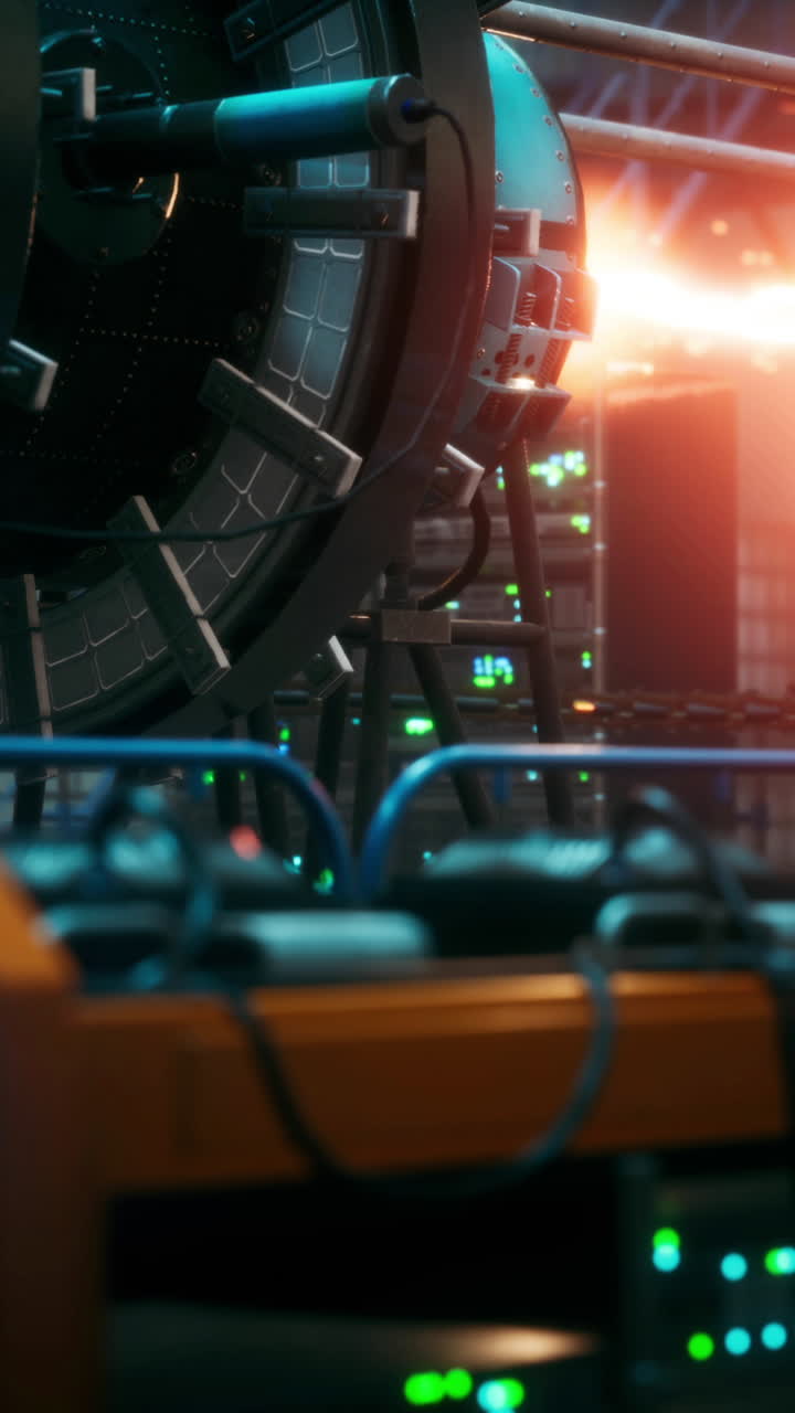 primo piano di un dispositivo tecnologico futuristico in un ambiente di laboratorio