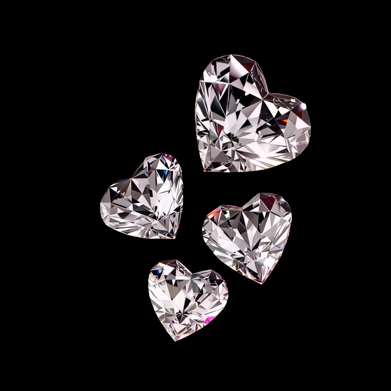 Heart-shaped gemstones animation isolated asset, transparent 4K video, alpha channel, ProRes 4444