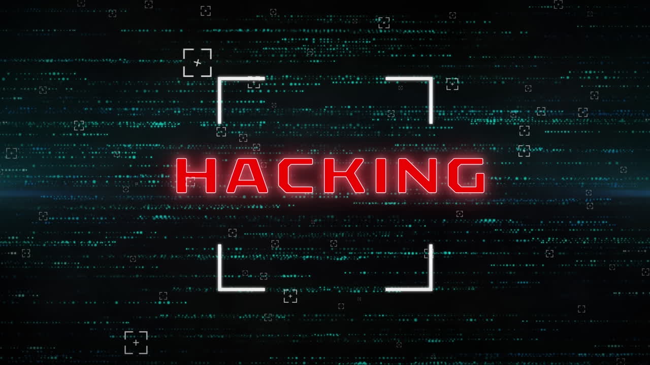 animación de procesamiento de datos y texto de hacking sobre fondo negro