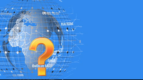 animación de signos de interrogación sobre el globo con procesamiento de datos.