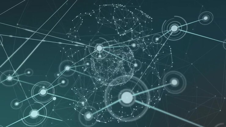 Animation of globe with network of connections on dark background