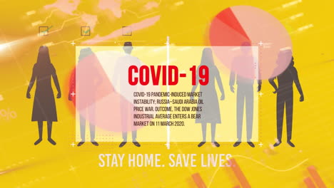 animation of covid 19 infection text over people with masks and falling sick icons