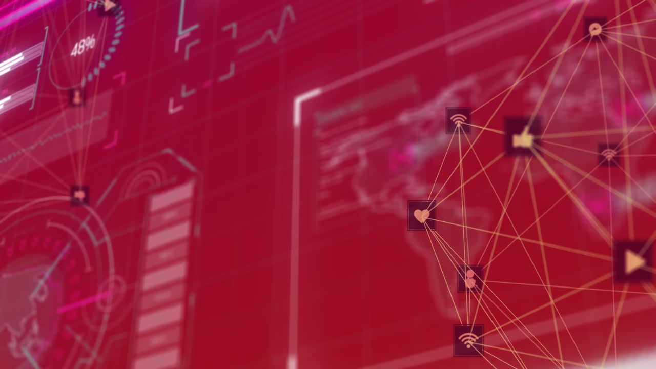 animación de la red de conexiones y procesamiento de datos en la interfaz