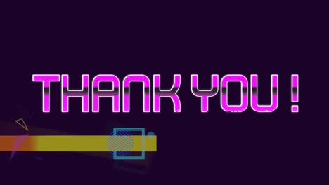 animación digital de un banner de texto de agradecimiento contra formas abstractas coloridas sobre fondo negro