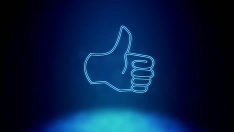 animation of a blue neon style thumb icon flickering on a dark blue background