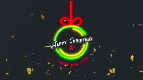 Confetti-falling-over-Happy-Christmas-and-Happy-New-Year-text-on-black-background