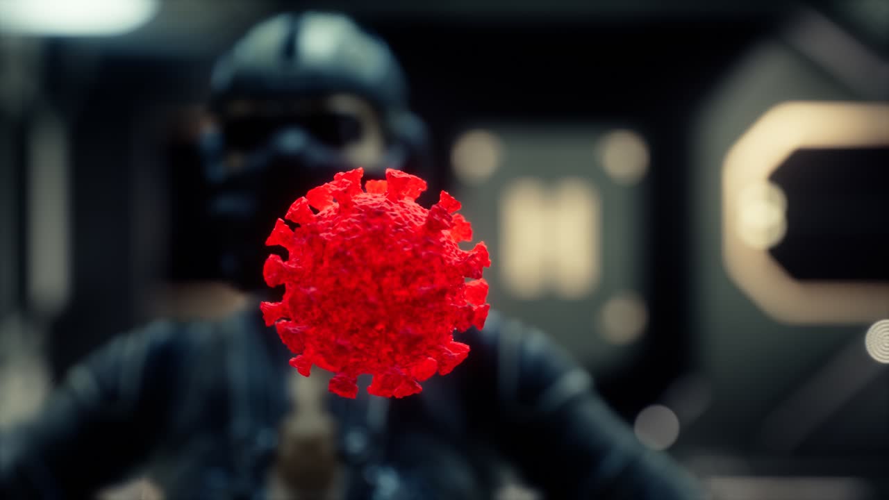 mujer con máscara médica protectora en su rostro mirando el coronavirus covid-19