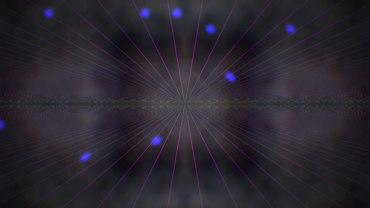 Abstract Digital Background with Pulsing Purple Laser Lines and Floating Blue Orbs