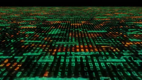 a stunning visualization of digital code flowing in a futuristic environment, featuring a matrix of multicolored numbers and symbols against a dark background