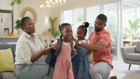 morning, talking and a black family ready