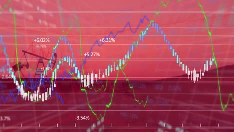 Animation-of-digital-data-interface-over-red-background