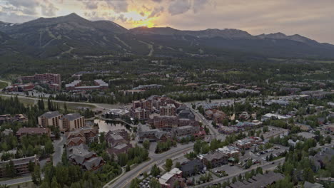 breckenridge colorado aerial v7 scenic sunset over town at the base of rocky mountains tenmile range - shot on dji inspire 2, x7, 6k - august 2020