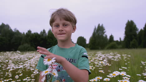 boy in a daisy field