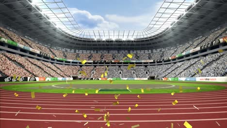 animation of confetti falling over sports stadium