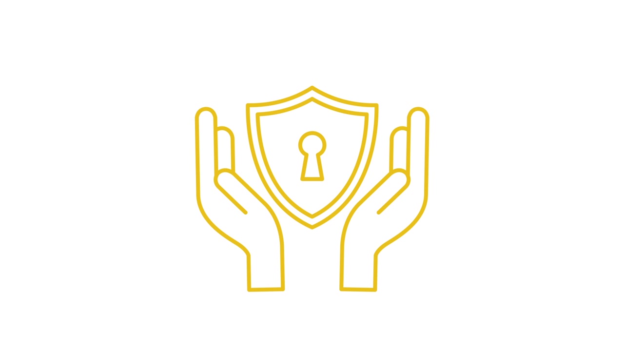 Animated Icon of Hands Protecting a Shield with a Keyhole