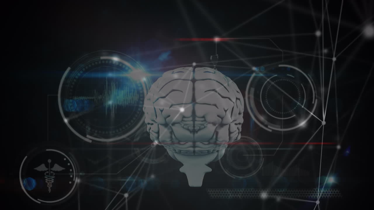 red de conexiones a través de interfaz digital con procesamiento de datos médicos sobre fondo negro