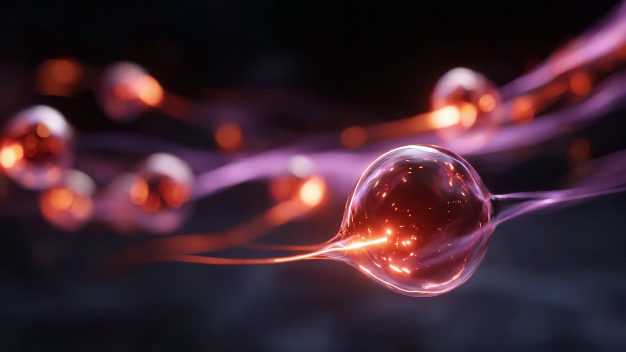 Dynamic Flow of Glowing Particles: An Intriguing Visual Display Depicting the Movement and Energy of Vibrant Spheres in a Dark, Ethereal Environment