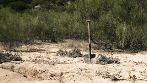 shovel stuck in the ground