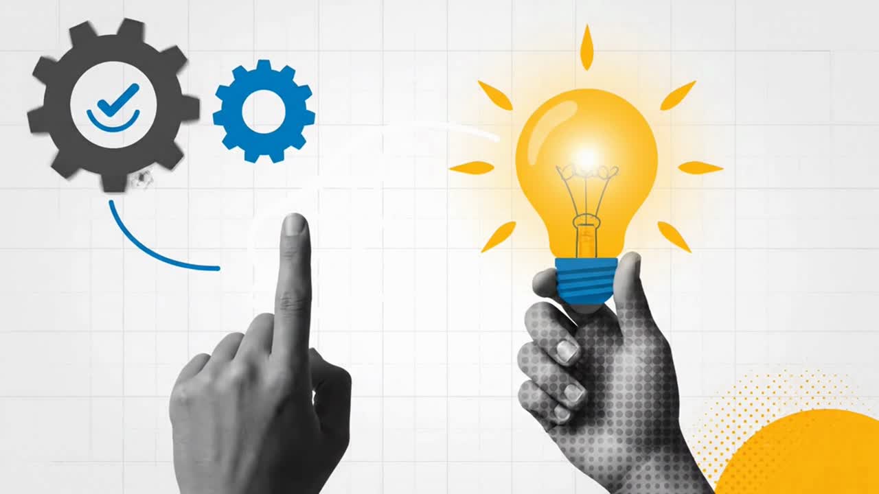 Business Process Implementation Connecting Gears to a Creative Idea Lightbulb