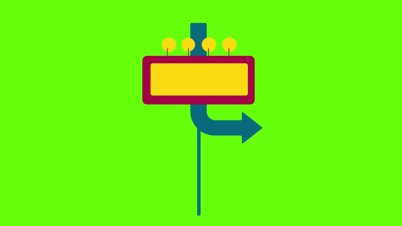 animation of street direction sign on a green screen