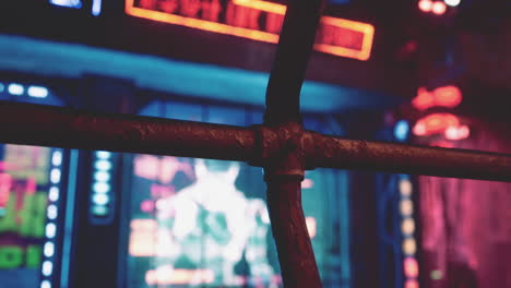 neon lights and rusty pipes in a cyberpunk city