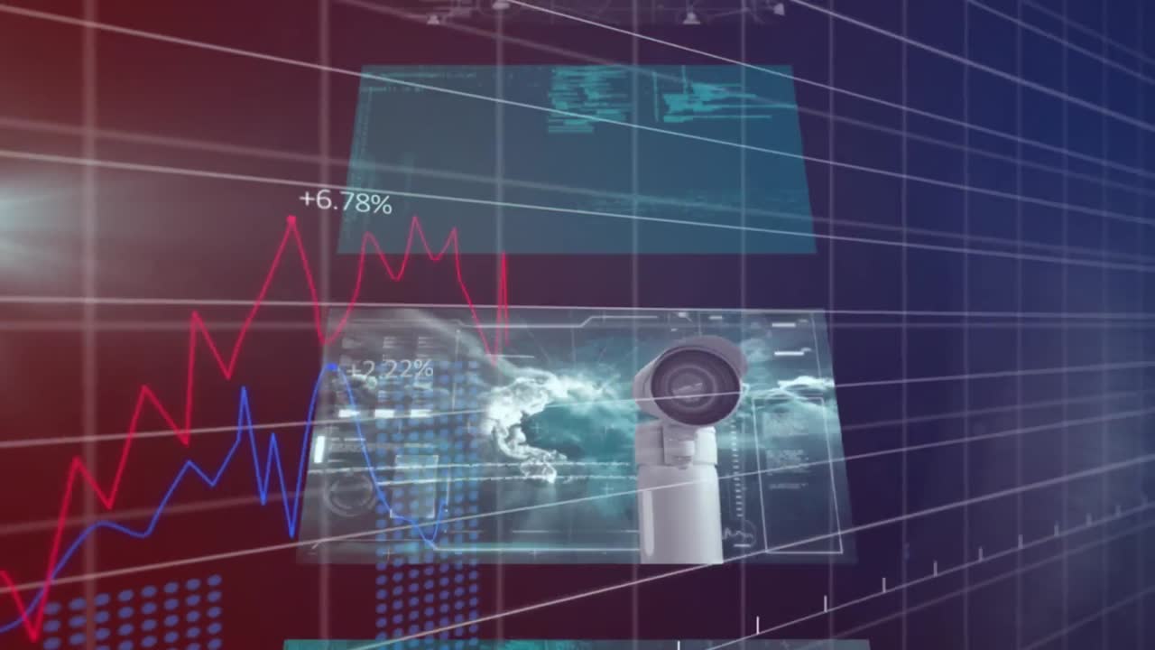 animación del procesamiento de datos financieros con pantallas digitales