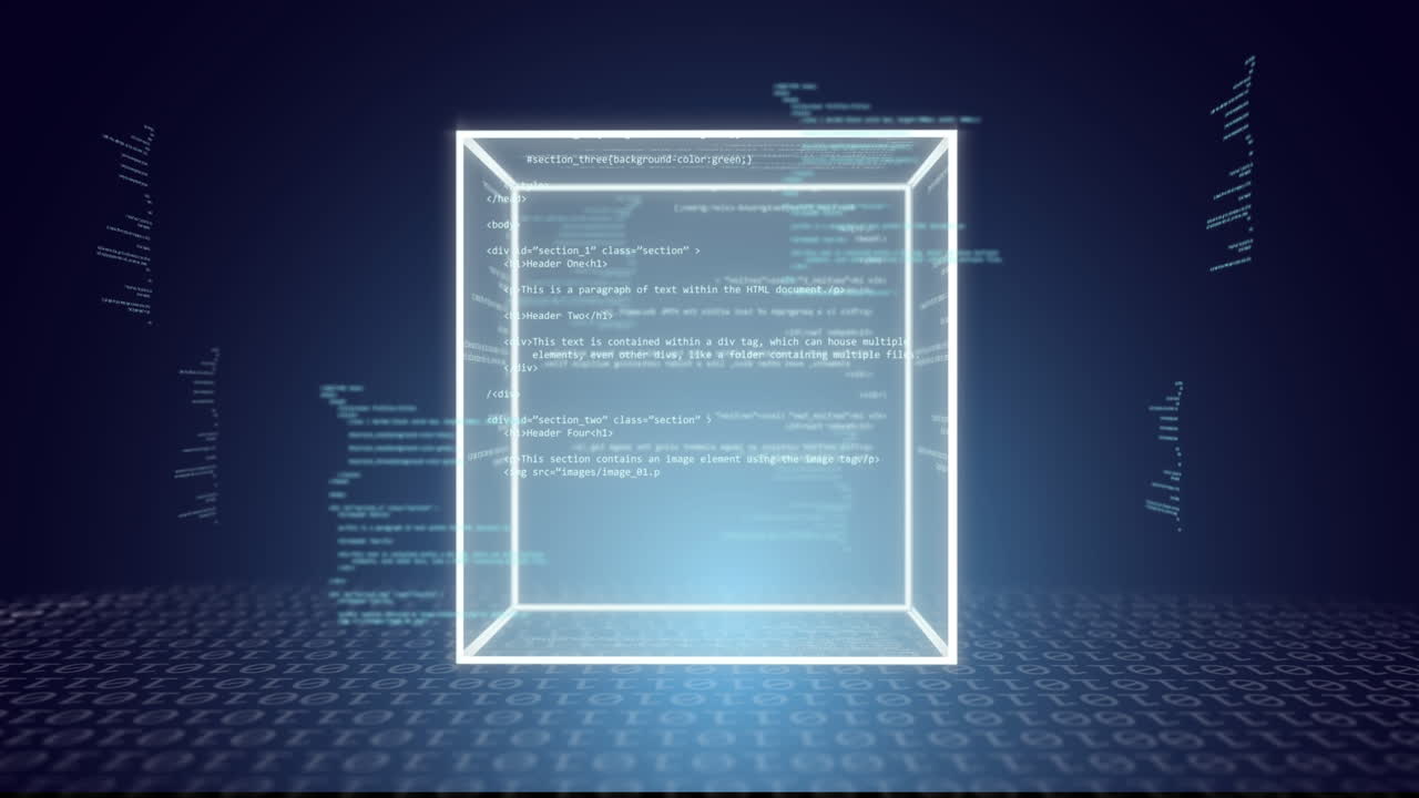 animación del cuadrado con procesamiento de datos a través de codificación binaria.