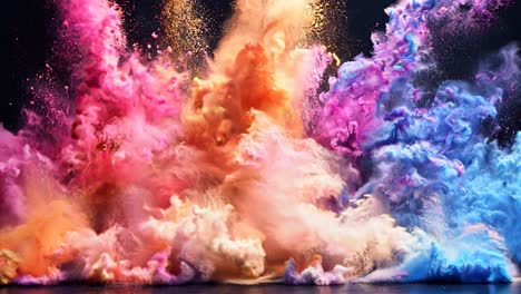 A colorful explosion of smoke and fire in the sky. The colors are vibrant and bright, creating a sense of energy and excitement. The smoke and fire seem to be dancing and swirling in the air